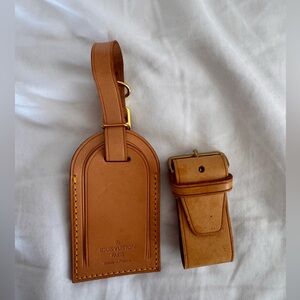 Authentic Louis Vuitton Vachetta Luggage Tag and Poignet Set